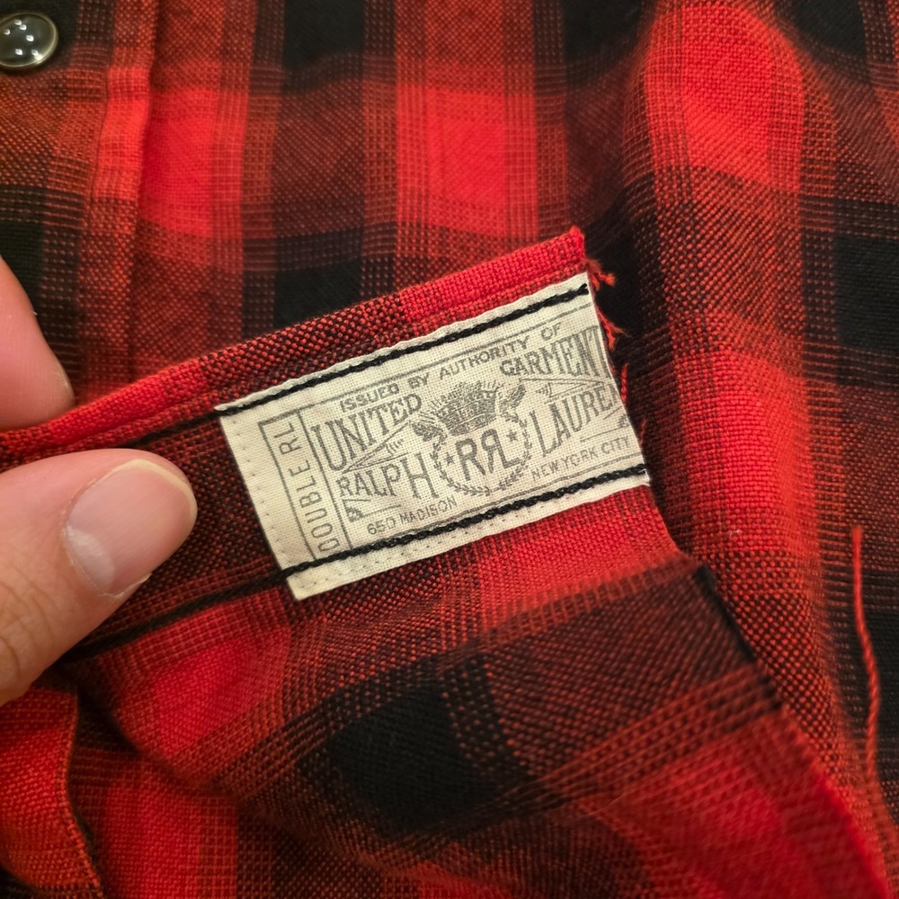 RRL Ralph Lauren Plaid Workshirt Mens XXL Western Sleeve & Hem Cut Distressed - Picture 7 of 16